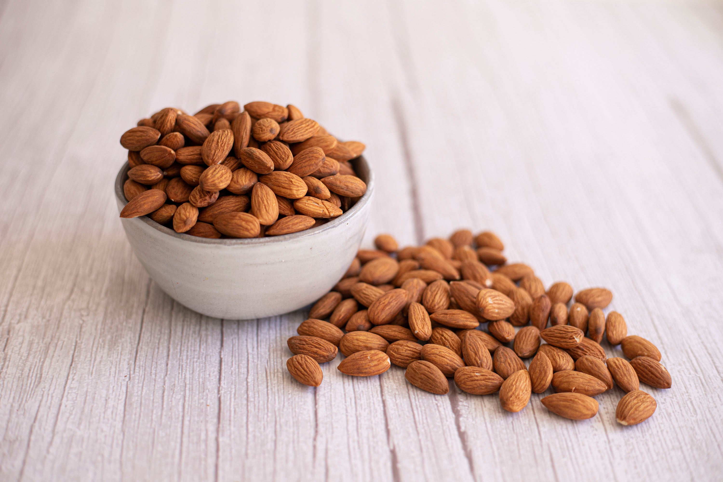 True California Nonpareil Almonds in small dish