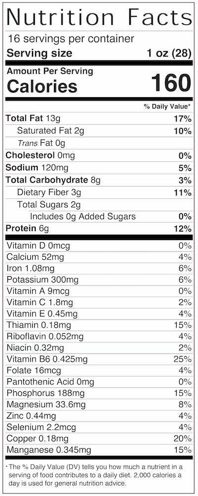 True California Organic Dry Roasted Lightly Sea Salted Pistachios Nutrition Facts for 1LB Package