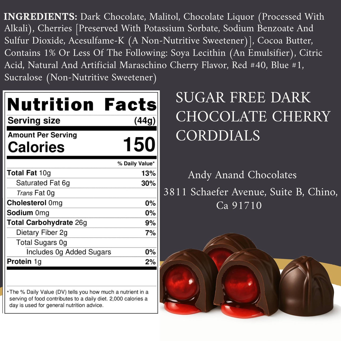 Andy Anand Sugar-Free Cherry Cordial Dark Chocolate Truffles, 48 pc – Vegan, 60% Cocoa Butter, Diabetic-Friendly Valentine's & Birthday Gift
