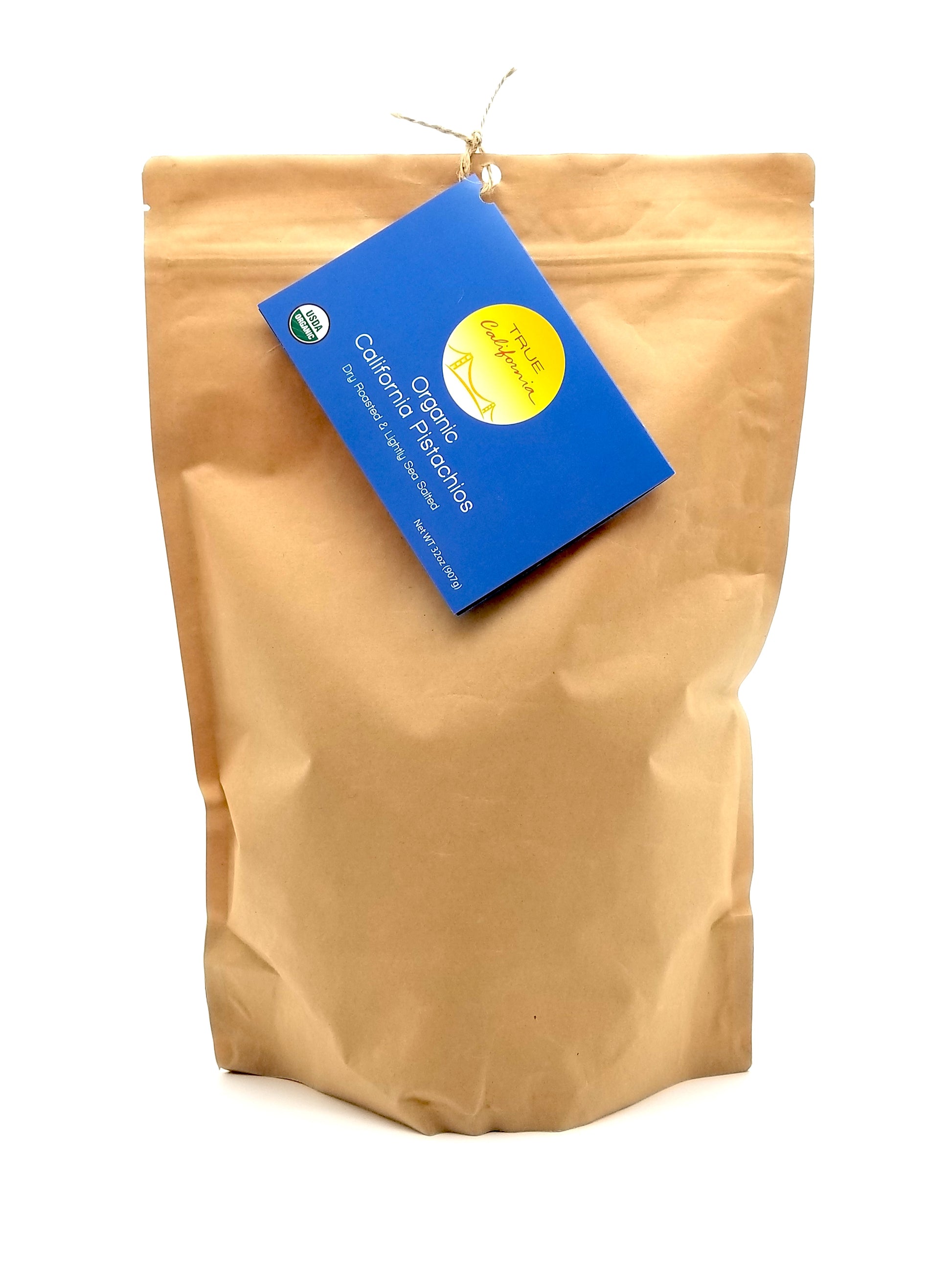 True California Organic Dry Roasted Lightly Sea Salted Pistachios in a 2LB compostable package