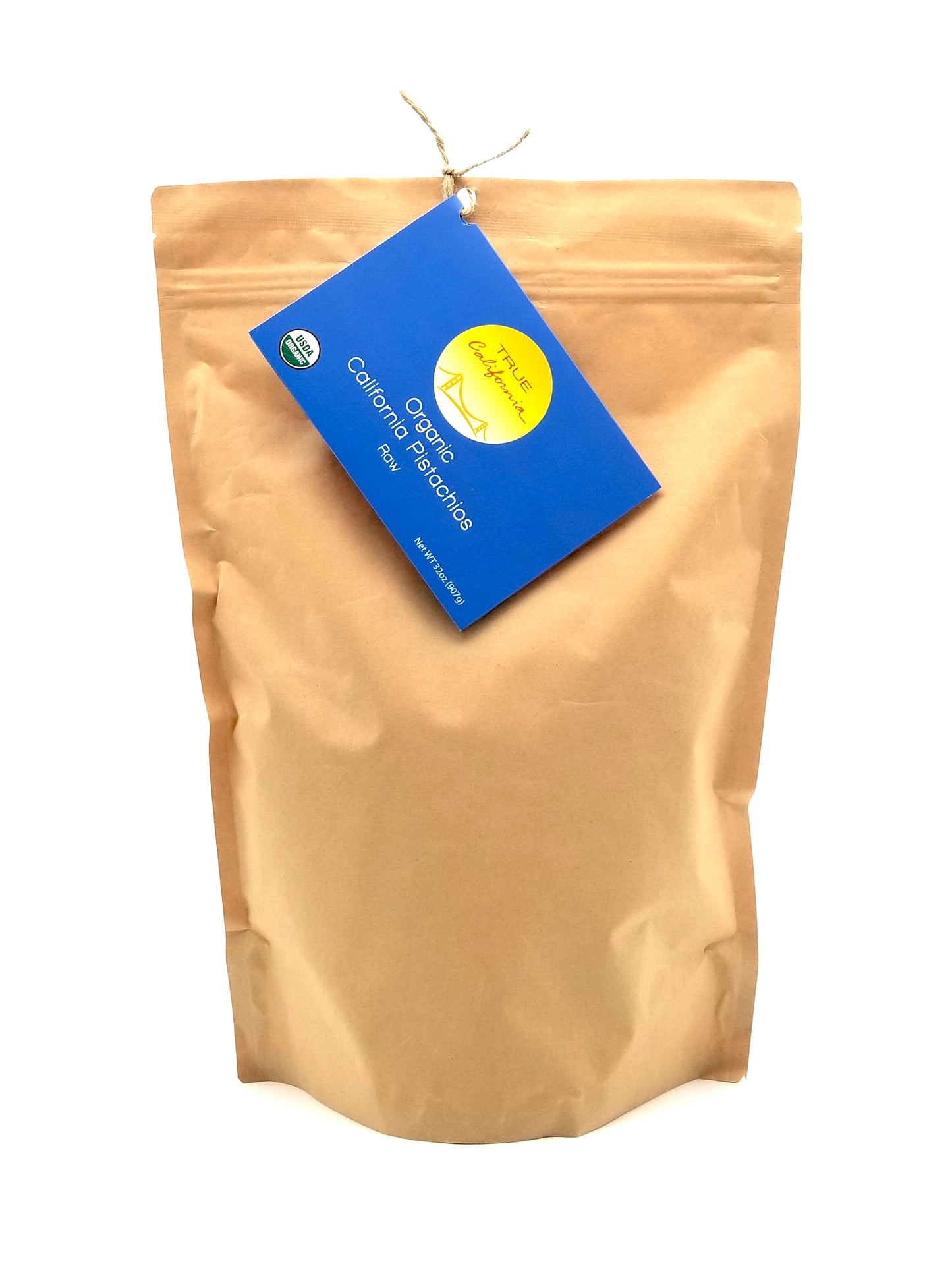 True California Organic Natural Raw Unsalted Pistachio in a compostable 2LB bag