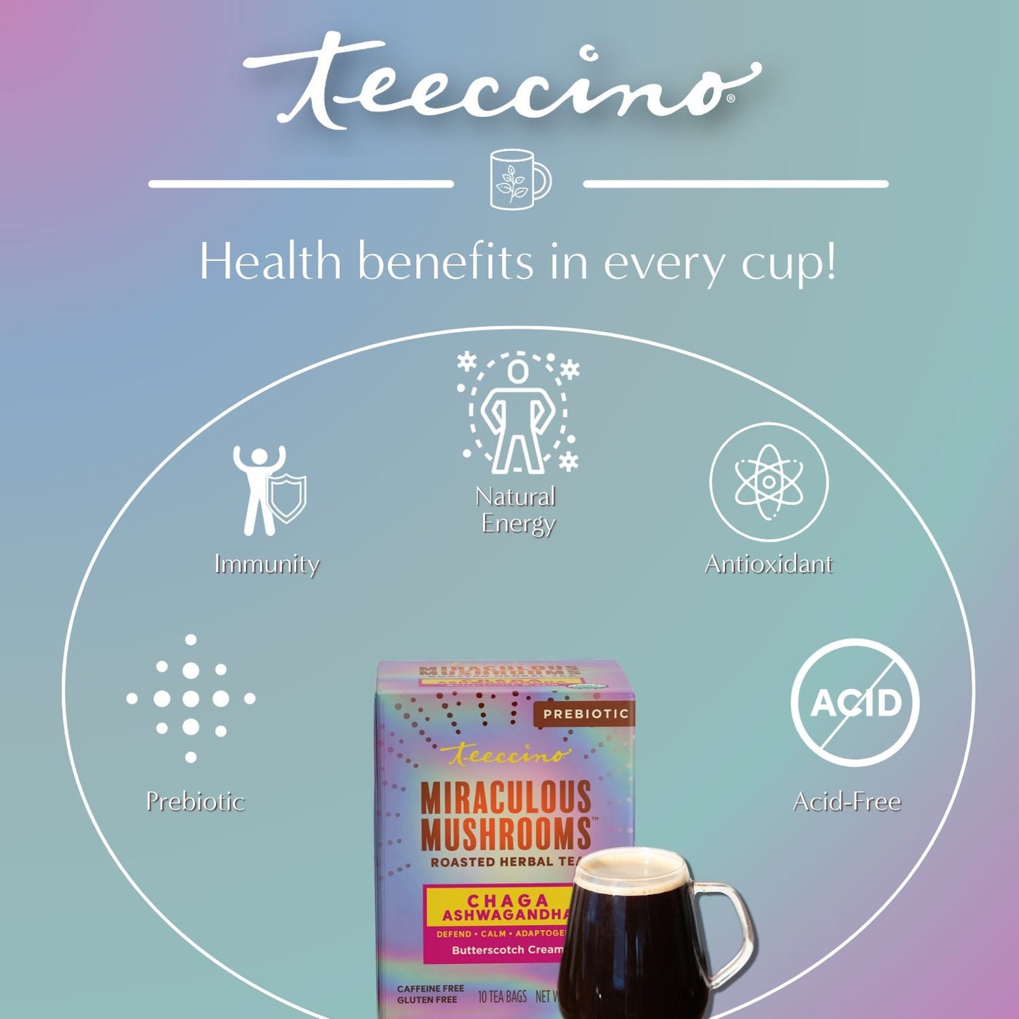 Chaga Ashwagandha Butterscotch Cream Mushroom Herbal Tea