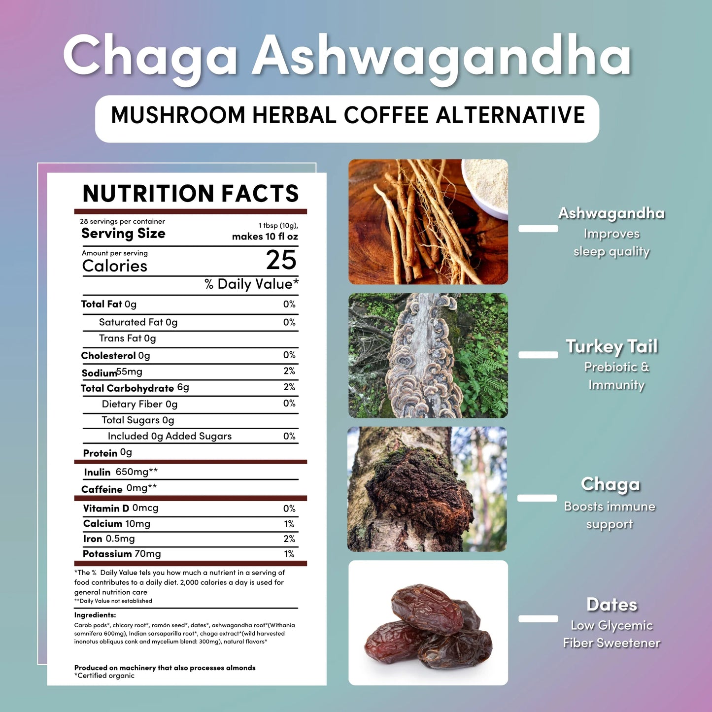 Chaga Ashwagandha Butterscotch Cream Mushroom Herbal Coffee