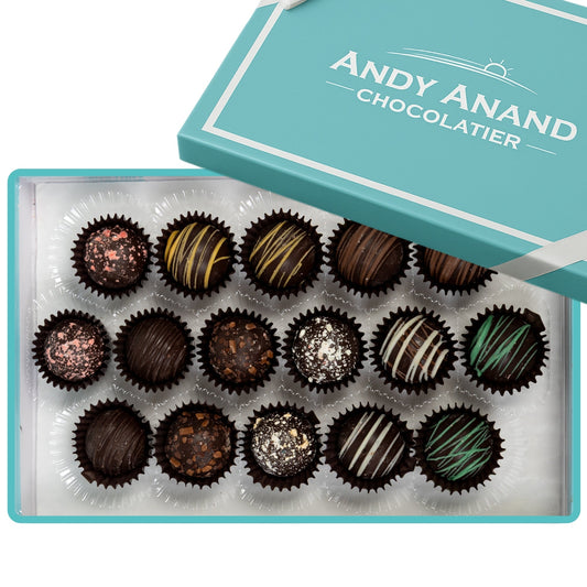 Andy Anand Artisan Dark Chocolate Truffles, 24 pc – Handmade Assorted Flavors, 60% Cocoa Butter, Gourmet Birthday & Holiday Gift Collection