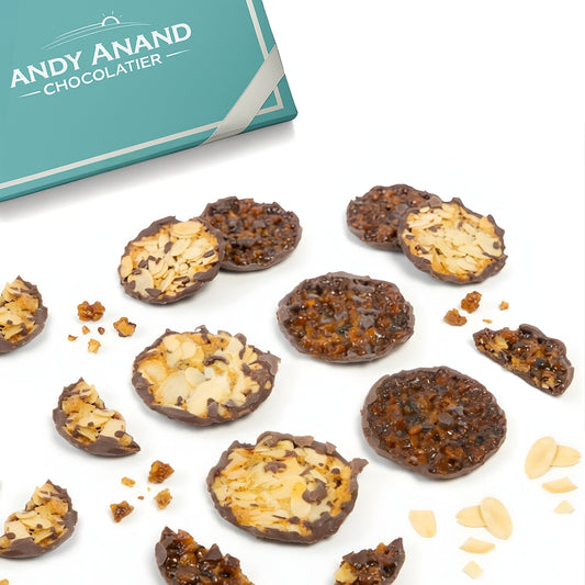 Andy Anand Dark Chocolate Florentine Biscuit Cookies, Orange & Almond, 24 pc – Imported from France, Gourmet Birthday & Holiday Gift Box