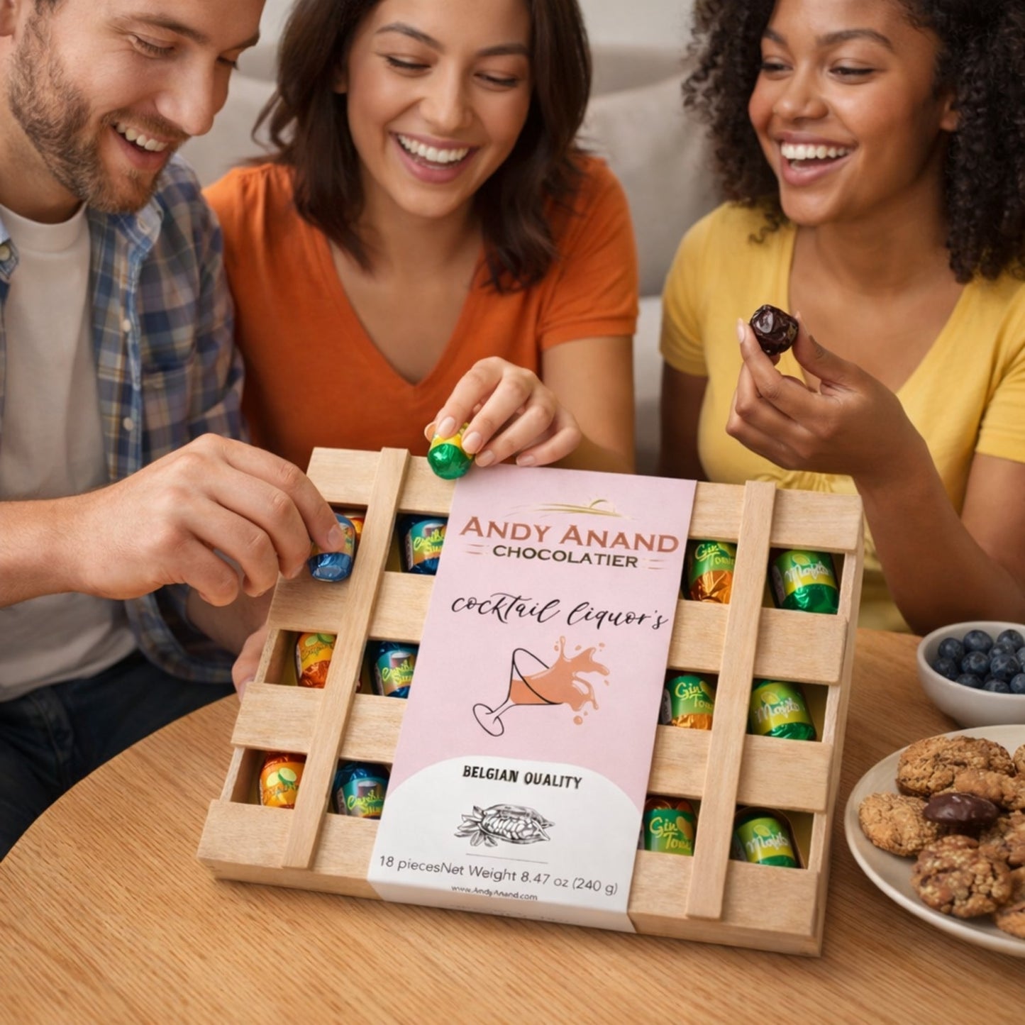 Andy Anand Cocktail-Flavored Vegan Dark Chocolates, 18 pc – Six Non-Alcoholic Flavors, 60% Cocoa Butter, Gluten-Free Birthday Gift Box