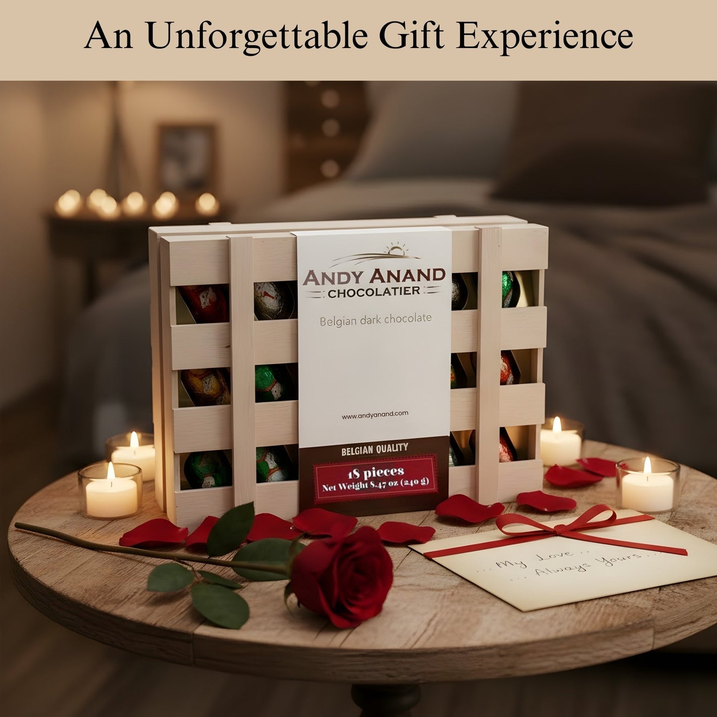 Andy Anand European Dark Chocolate Bottles with Non-Alcoholic Cordials, 18 pc, 8.74 oz – Wooden Gift Box, Birthday & Holiday Gourmet Gift