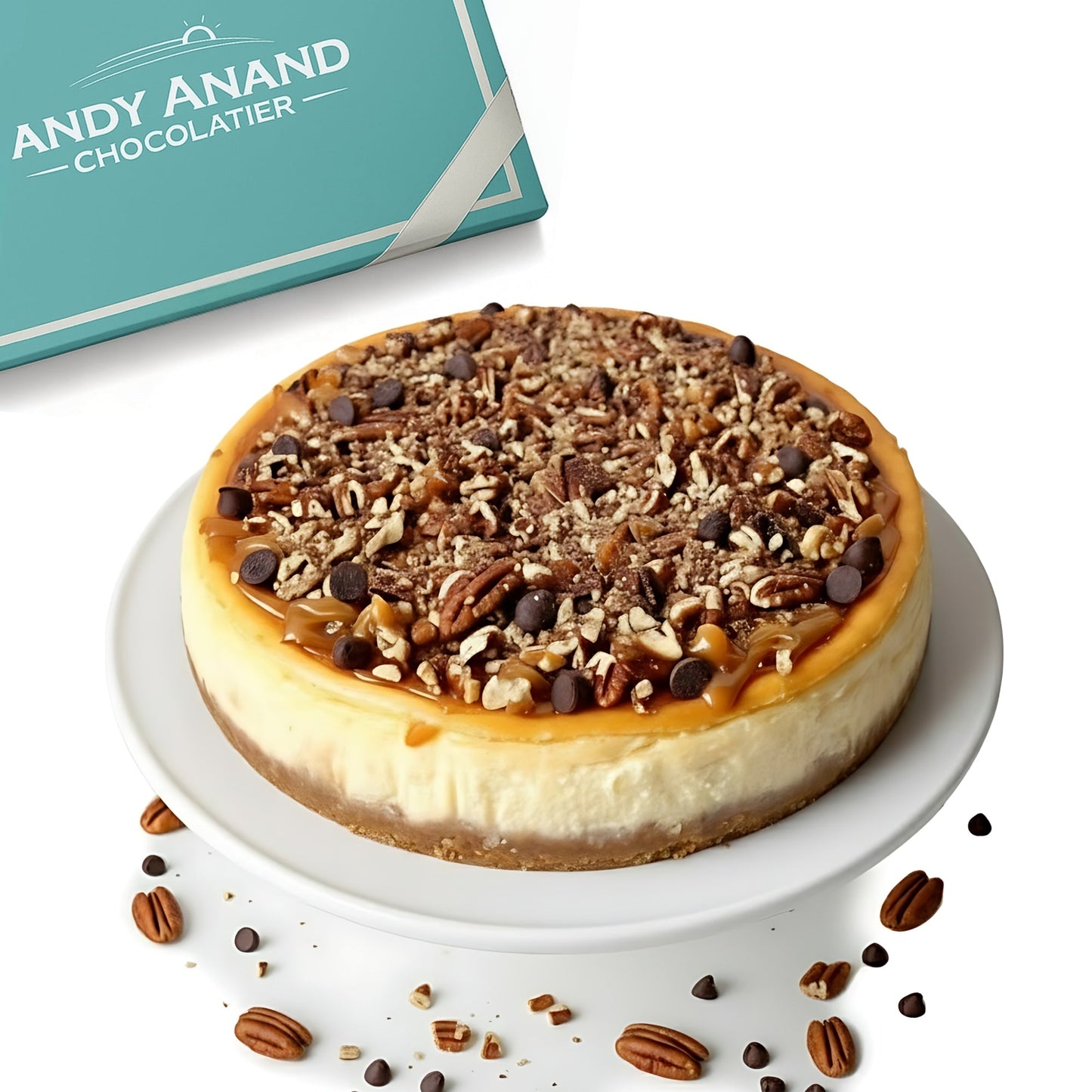 Andy Anand Sugar-Free Turtle Cheesecake, 9-Inch, 2 lb – Caramel, Pecans & Dark Chocolate, Diabetic-Friendly, California Cream Cheese Gift