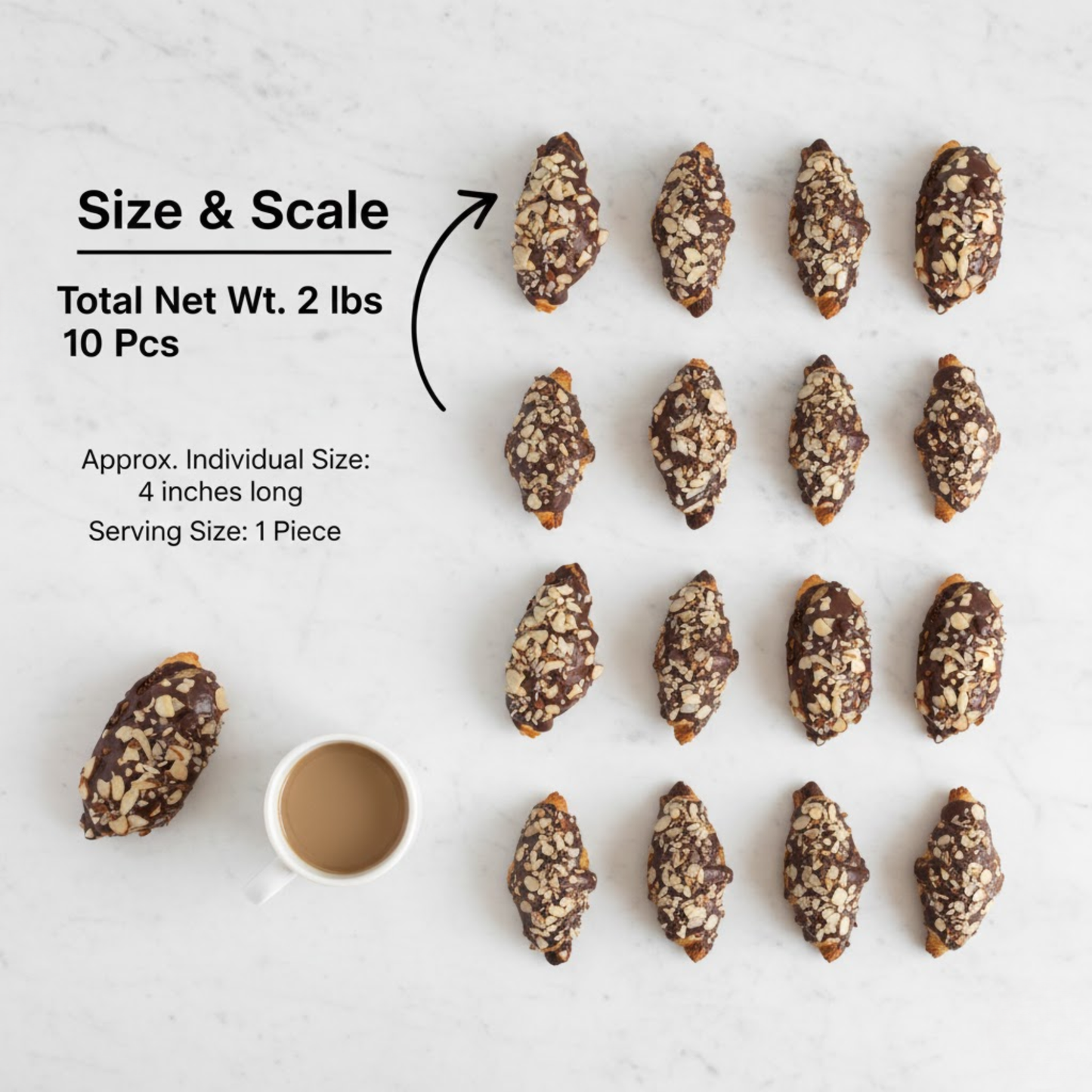Andy Anand Sugar-Free Dark Chocolate Almond Croissant Cake, 10 pc, 2 lb – Keto & Diabetic-Friendly, Hand-Rolled, No Preservatives Gift Box