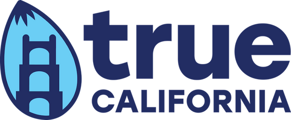 True California Full Color Logo including Icon in Light Blue with Dark Blue Outlines