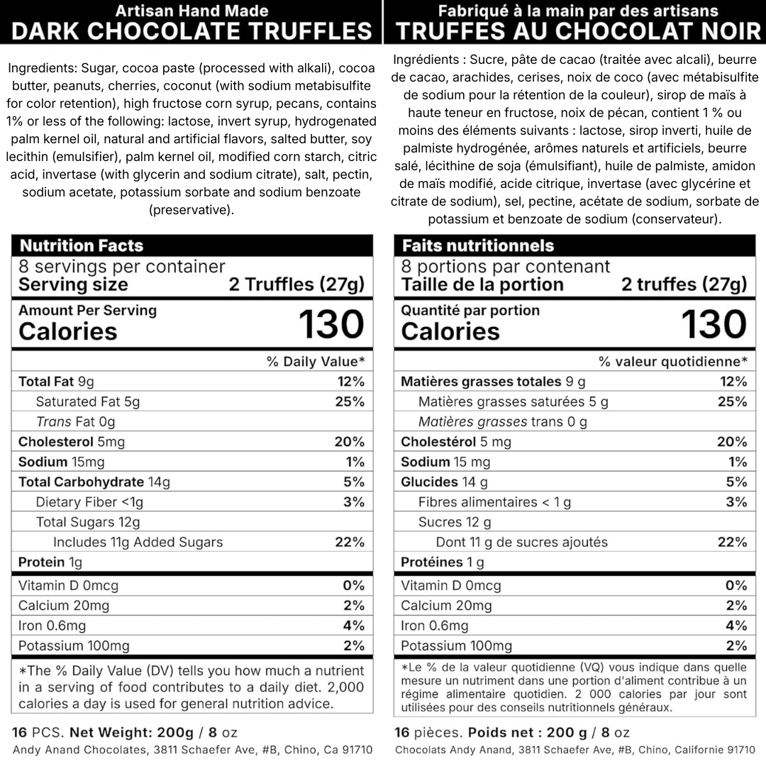 Andy Anand Gluten-Free Belgian Dark Chocolate Truffles, 16 pc, 8 oz – Champagne, Rum, Amaretto & Black Forest, Birthday & Holiday Gift