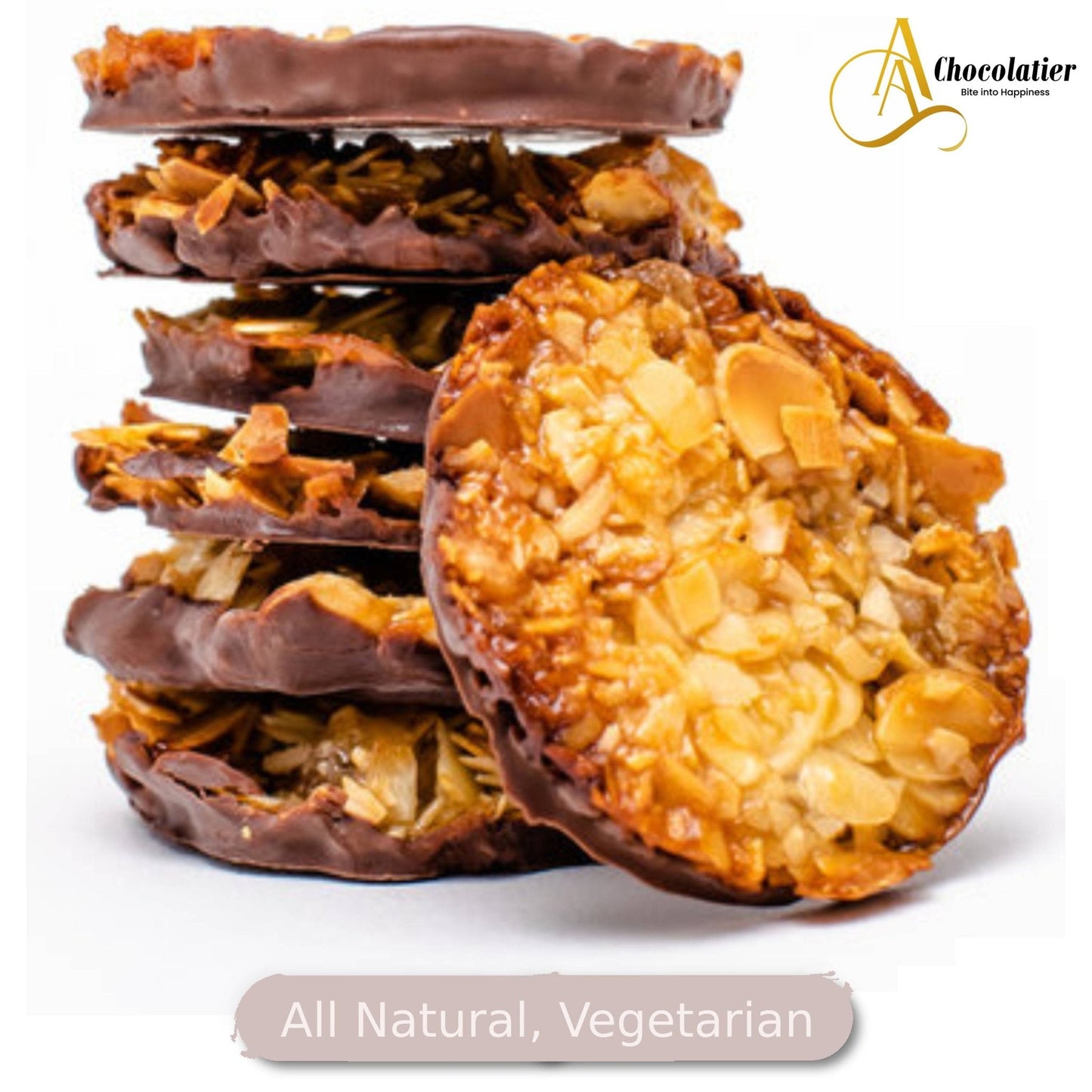 Andy Anand Dark Chocolate Florentine Biscuit Cookies, Orange & Almond, 24 pc – Imported from France, Gourmet Birthday & Holiday Gift Box
