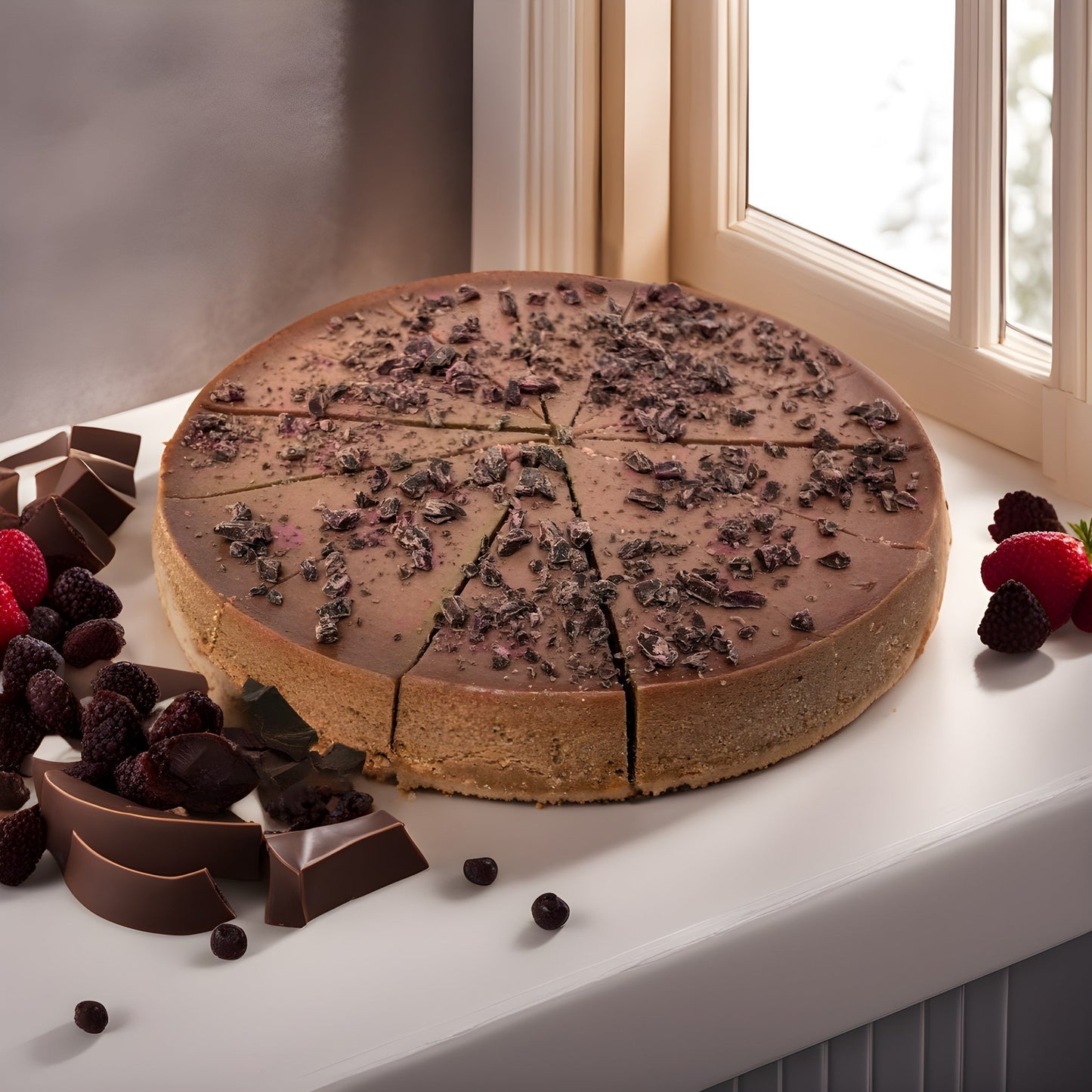 Andy Anand Sugar-Free Dark Chocolate Chip Cheesecake, 9-Inch, 2 lb – Diabetic-Friendly, California Cream Cheese, No Preservatives Gift Box