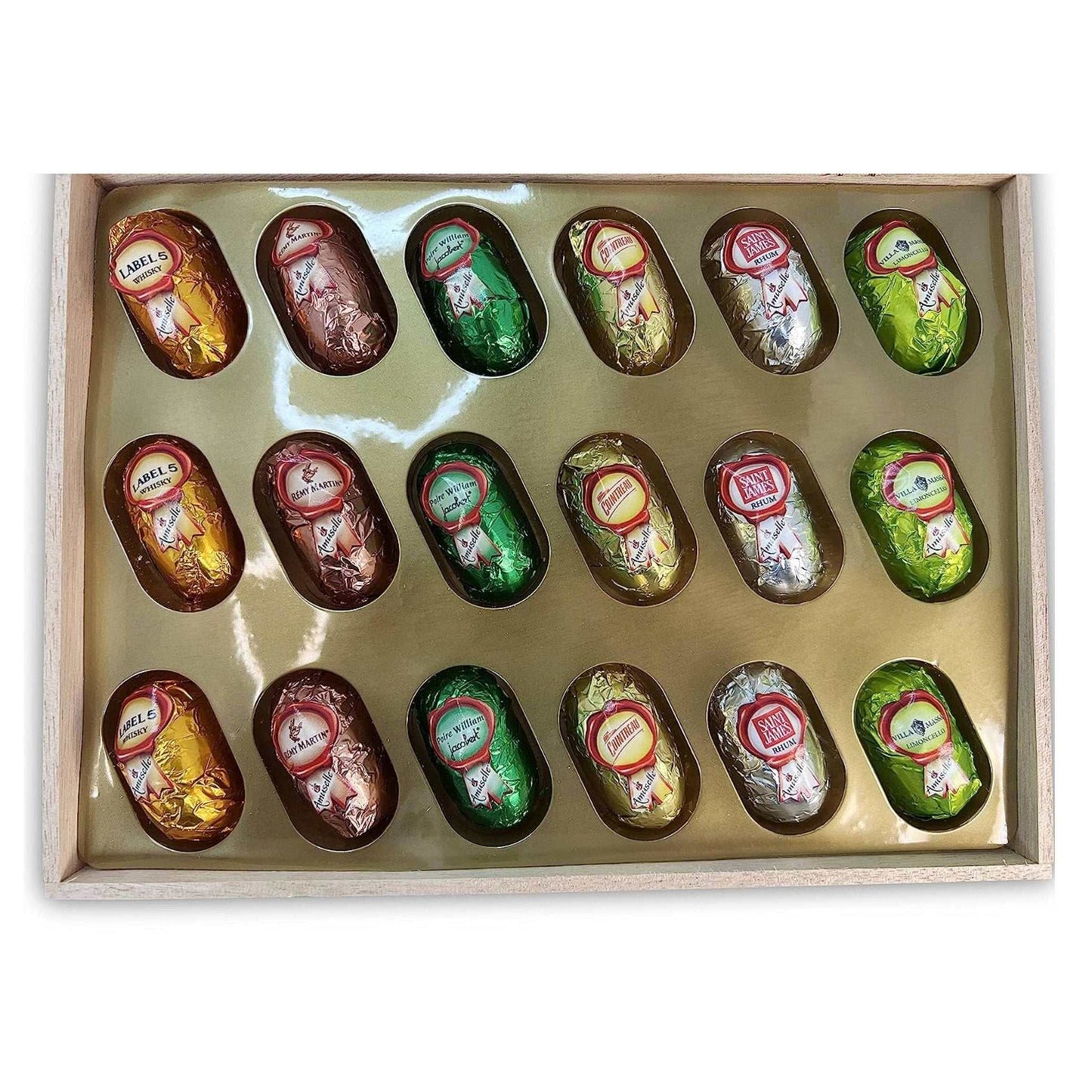Andy Anand European Dark Chocolate Bottles with Non-Alcoholic Cordials, 18 pc, 8.74 oz – Wooden Gift Box, Birthday & Holiday Gourmet Gift