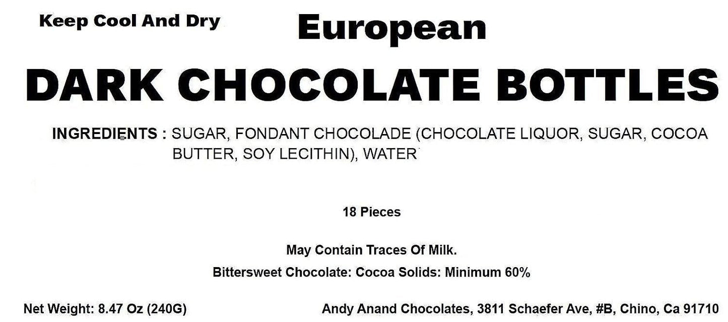 Andy Anand European Dark Chocolate Bottles with Non-Alcoholic Cordials, 18 pc, 8.74 oz – Wooden Gift Box, Birthday & Holiday Gourmet Gift