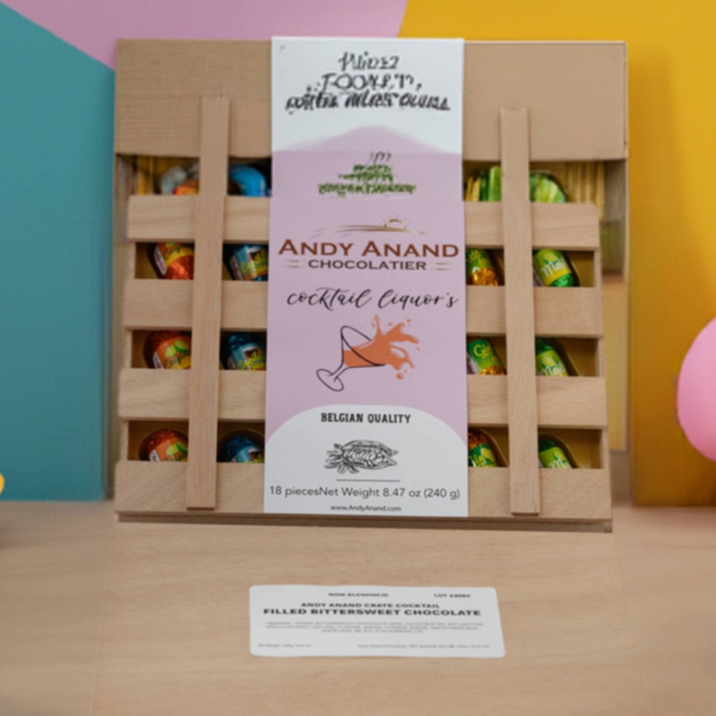 Andy Anand European Cocktail-Flavored Dark Chocolate Bottles, 18 pc, 11.5 oz – Mojito, Limoncello & Gin Tonic, Vegan Birthday Gift Box