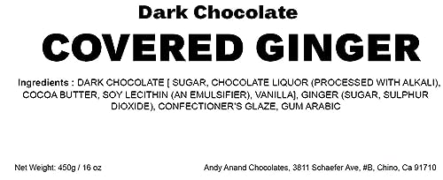 Andy Anand Dark Chocolate Covered California Ginger, 1 lb – No Artificial Additives, Luxurious Handcrafted Gourmet Birthday & Holiday Gift