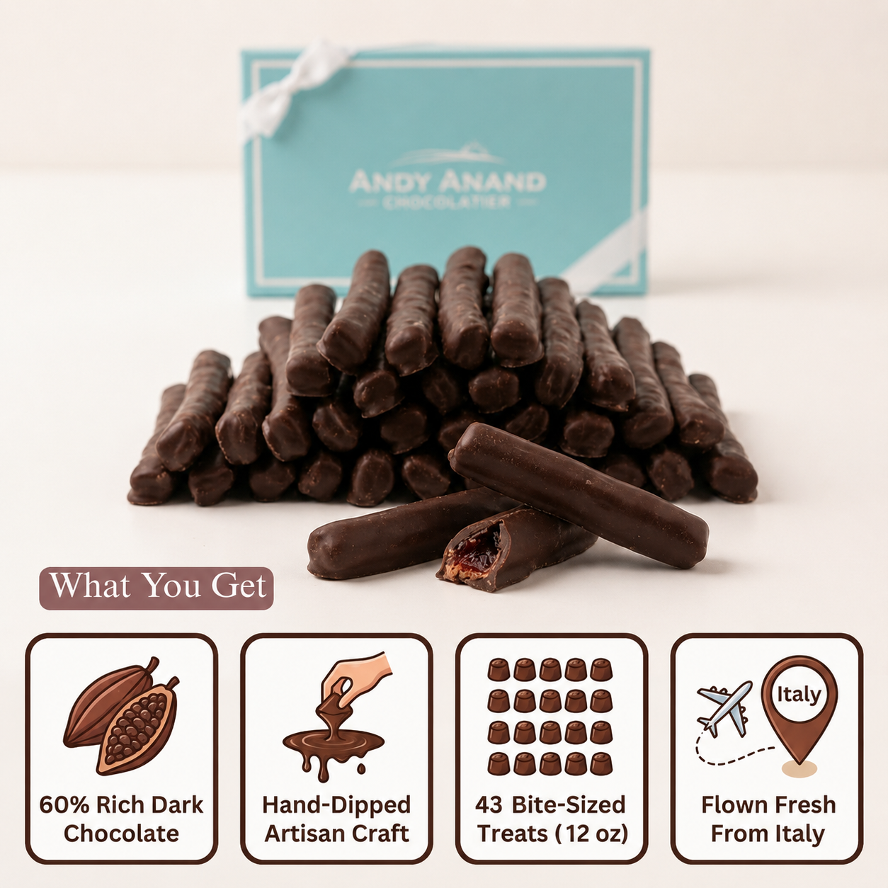 Andy Anand 60% Dark Chocolate Cherry Peel, Vegan, Gluten-Free, 1 lb Gift Box (Approx. 105 Hand-Dipped Pieces) – Premium Italian Gourmet Treat