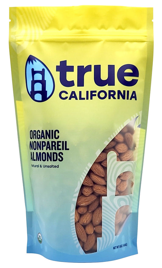 True California Organic Natural Unsalted Nonpareil Almonds in a 1LB bag