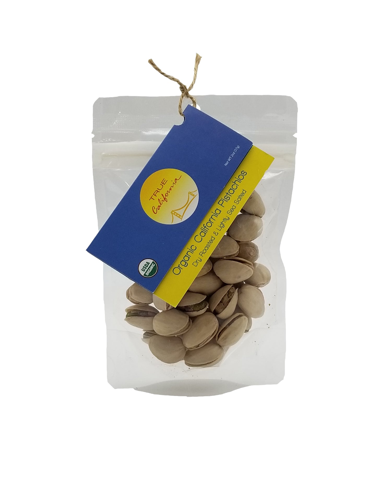 True California Organic Dry Roasted Lightly Sea Salted Pistachios in an compostable 2oz package
